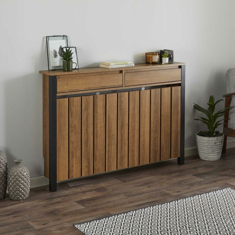 Brown Wooden Radiator Cover with Storage Drawer 1190 x 930mm Medium - Galiflo