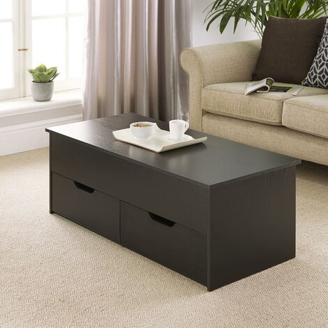 Black Wooden Coffee Table With Lift Up Top and 2 Large Storage Drawers Bruges