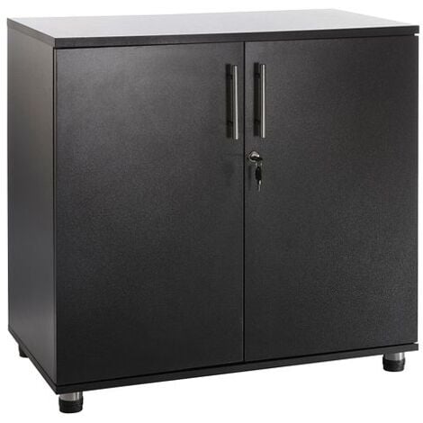 Black wooden Filing cabinet with 1 shelf - 2 Door Lockable Filing Cabinet - Short wood Office Storage Cupboard Organiser - Strong and Sturdy Shelving Unit 770mm(h) x 800mm(w) x 450mm(d)