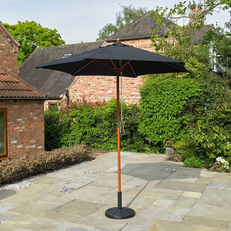 2.4m Wooden Black Parasol Sun Shade Umbrella Canopy - Kingfisher