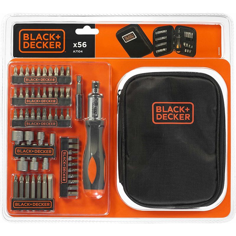 Black&decker - Juego de 56 piezas para atornillar con atornillador de carraca A7104 Black&Decker