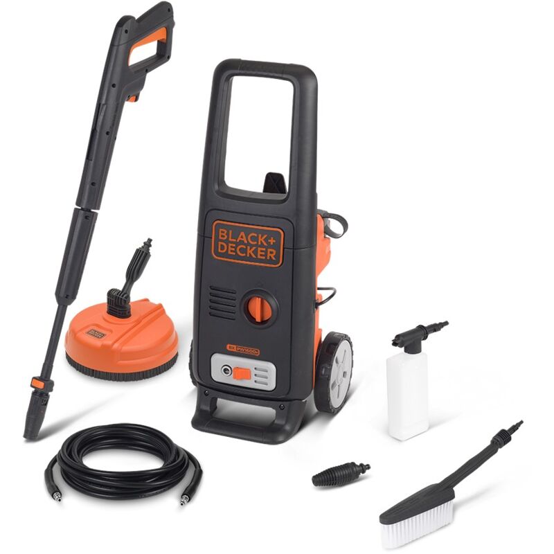 Nettoyeur Haute Pression Black+Decker BXPW1600PE 1600W, Pression 125bar, Débit 420l/h avec Patio Cleaner et Brosse Fixe