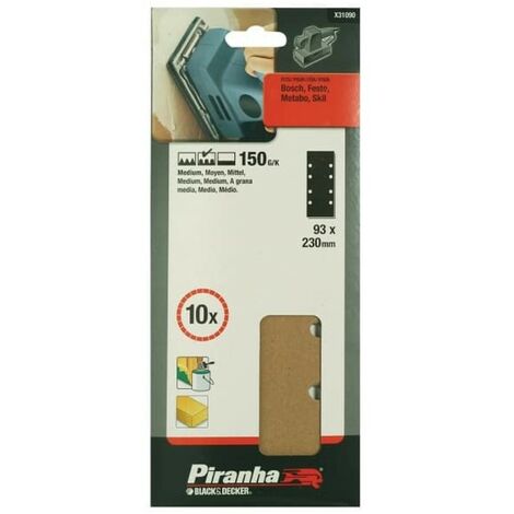 BLACK&DECKER - PIRANHA - 10 PEZZI - NASTRI ABRASIVI 93x230MM PER LEVIGATRICE ORBITALE - GRANA 150