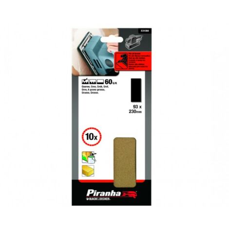 BLACK&DECKER - PIRANHA - 10 PEZZI - NASTRI ABRASIVI 93x230MM PER LEVIGATRICE ORBITALE - GRANA 60 SENZA FORI 