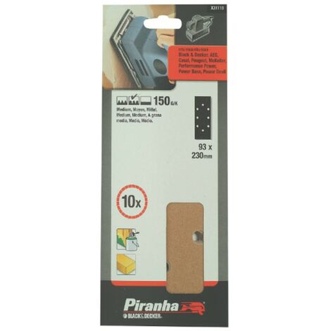 BLACK&DECKER - PIRANHA - 10 PEZZI - NASTRI ABRASIVI FORATI 93x230MM PER LEVIGATRICE ORBITALE - GRANA 150