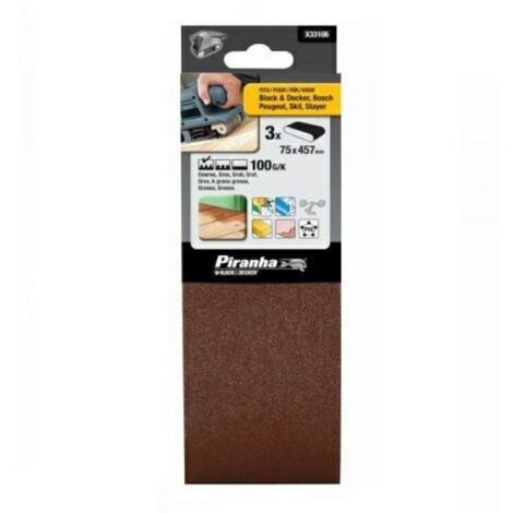 BLACK&DECKER - PIRANHA - 3 PEZZI - NASTRI ABRASIVI 75x457MM PER LEVIGATRICI A NSTRO - GRANA 100