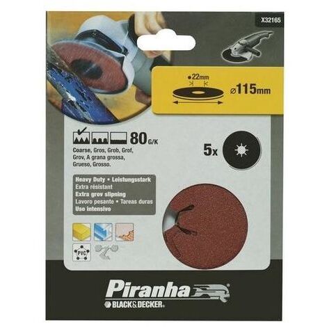 BLACK&DECKER PIRANHA-5 DISCHI ABRASIVIPER ANGOLARI mm 115 GRANA 80 X32165-XJ