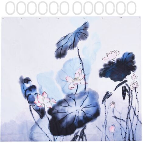 Blackout Curtain Waterproof Flower Printing Shower Curtain with Hooks for Bathroom Bedroom Living Room Study180x180cm