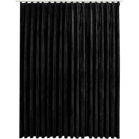 Blackout Curtain with Hooks Velvet Black 290x245 cm