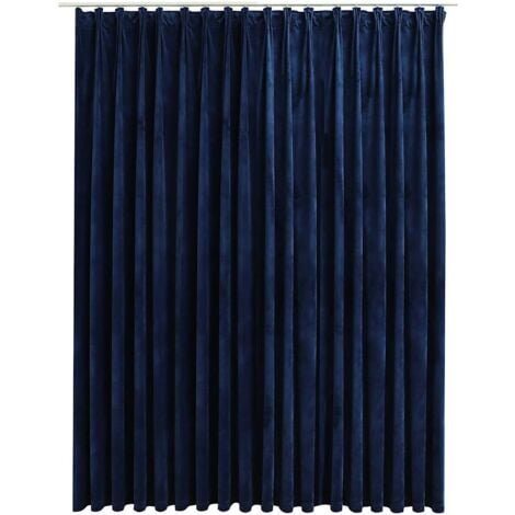 Blackout Curtain with Hooks Velvet Dark Blue 290x245 cm