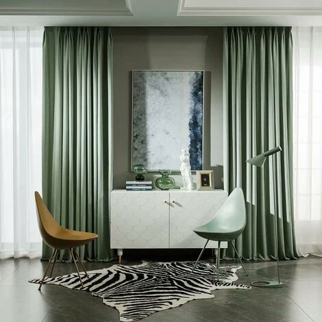Blackout Curtains 1.52.3m Eyelet Super Soft Thermal Insulated Bedroom Curtains Blackout Eyelet Curtains for Living Room Light，Green 2 Panels