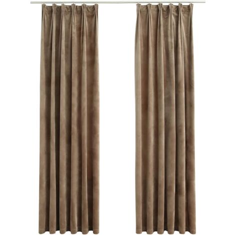 Blackout Curtains 2 pcs with Hooks Velvet Beige 140x175 cm