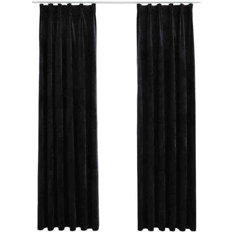 Blackout Curtains 2 pcs with Hooks Velvet Black 140x225 cm