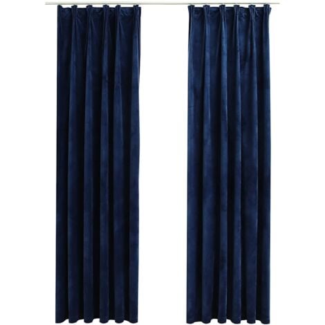 Blackout Curtains 2 pcs with Hooks Velvet Dark Blue 140x175 cm