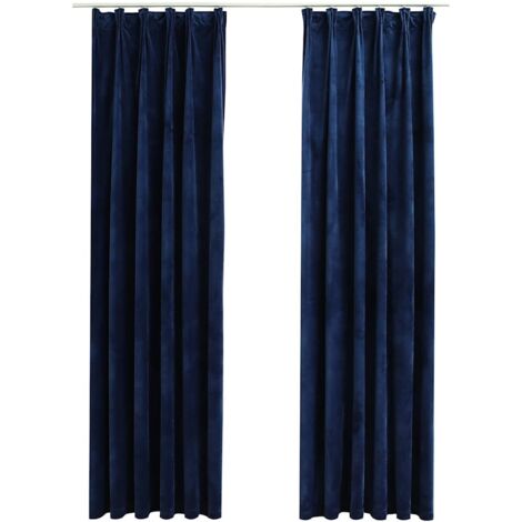 Blackout Curtains 2 pcs with Hooks Velvet Dark Blue 140x245 cm