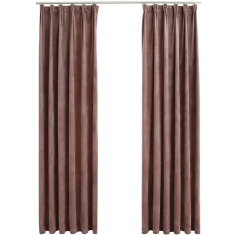 Blackout Curtains 2pcs with Hooks Velvet Antique Pink 140x225cm
