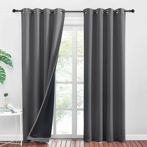Blackout Curtains - Opaque Gray Curtains Anti Cold Thermal Insulation Eyelet Curtain Noise Deadening Heavy Fabric UV Resistant Windproof, 132 x 210cm, Grey, 2 Pieces