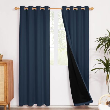 Blackout Curtains with Eyelets, Thermal Insulated Blackout Curtains, Decorative Curtains Living Room and Bedroom Drapes, 2 Pieces, 133x240 CM, Blue