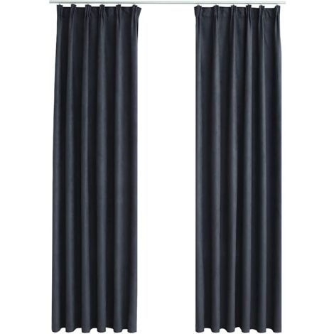 Blackout Curtains with Hooks 2 pcs Anthracite 140x175 cm