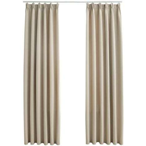 Blackout Curtains with Hooks 2 pcs Beige 140x175 cm