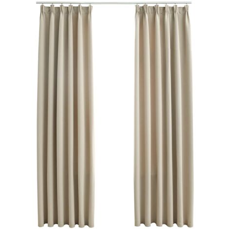 Blackout Curtains with Hooks 2 pcs Beige 140x175 cm vidaXL