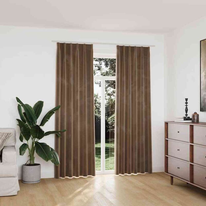 Blackout Curtains 2 Pcs With Hooks Velvet Beige 140x225 Cm Vidaxl