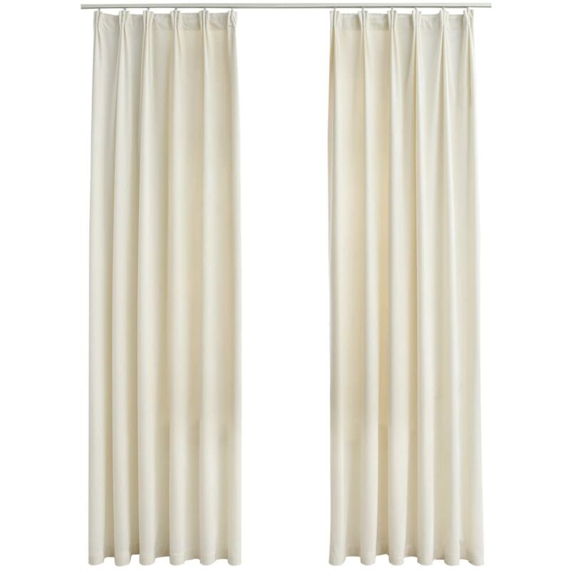 Blackout Curtains 2 Pcs With Hooks Velvet Cream 140x245 Cm Vidaxl