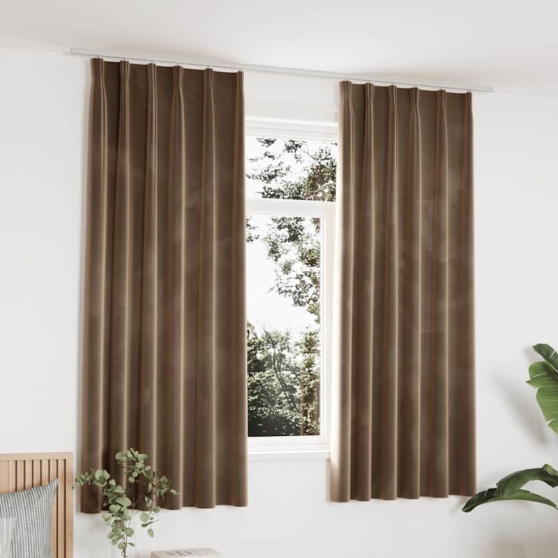 Blackout Curtains 2 Pcs With Hooks Velvet Beige 140x175 Cm Vidaxl