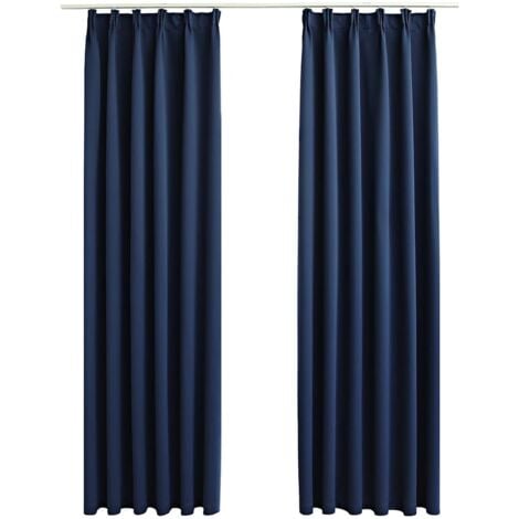 Blackout Curtains with Hooks 2 pcs Blue 140x225 cm