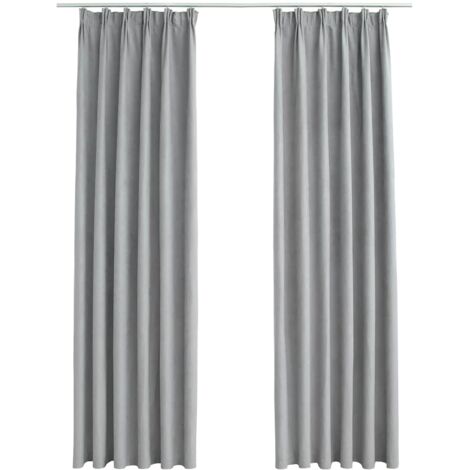 Blackout Curtains with Hooks 2 pcs Grey 140x245 cm