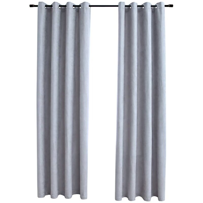 Blackout Curtains With Metal Rings 2 Pcs Grey 140x225 Cm Vidaxl