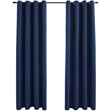 Blackout Curtains with Metal Rings 2 pcs Blue 140x225 cm