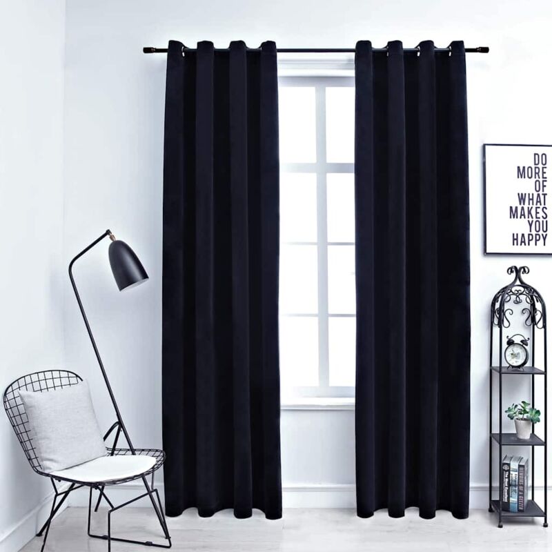 Blackout Curtains With Rings 2 Pcs Velvet Black 140x175 Cm Vidaxl