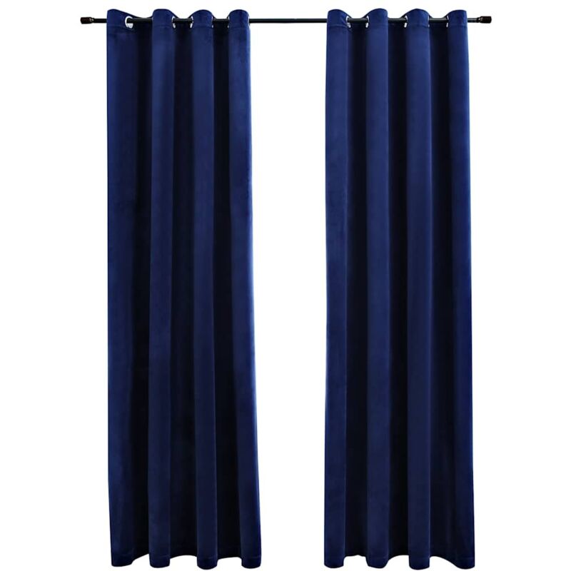 Blackout Curtains With Rings 2 Pcs Velvet Dark Blue 140x175 Cm Vidaxl