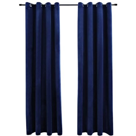 Blackout Curtains with Rings 2 pcs Velvet Dark Blue 140x225 cm