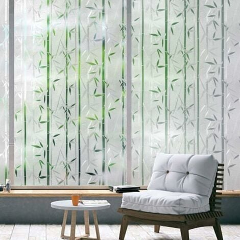 HOOPZI Blackout Window Film, Anti Peep Window Film, Bamboo Pattern Window Film, Anti UV Privacy Screen, No Adhesive Electrostatic Window Film, Decorative Window Film for Office Home 45x200CM