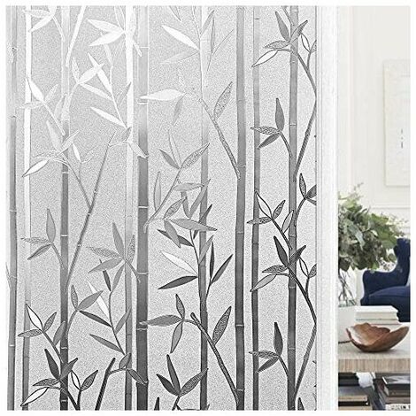 Blackout Window Film Electrostatic Window Film, Non-Adhesive Opaque Anti-UV for Decoration Kitchen, Office, Bedroom Bamboo Pattern 44.5 x 200 cm
