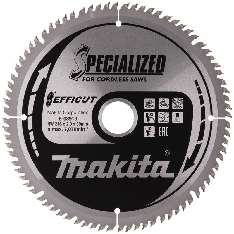 Makita E-08919 Lame de scie circulaire 216 x 30 x 2 mm Nombre de dents: 80 1 pc(s)