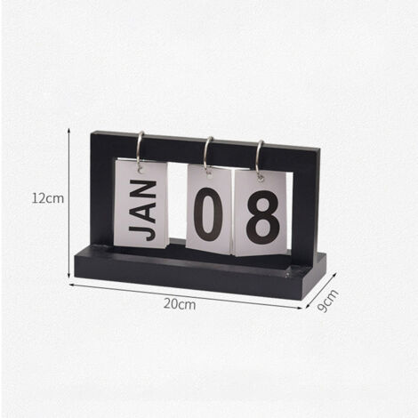 Blätterkalender aus Holz, wiederverwendbare schwarze Schreibtischdekoration