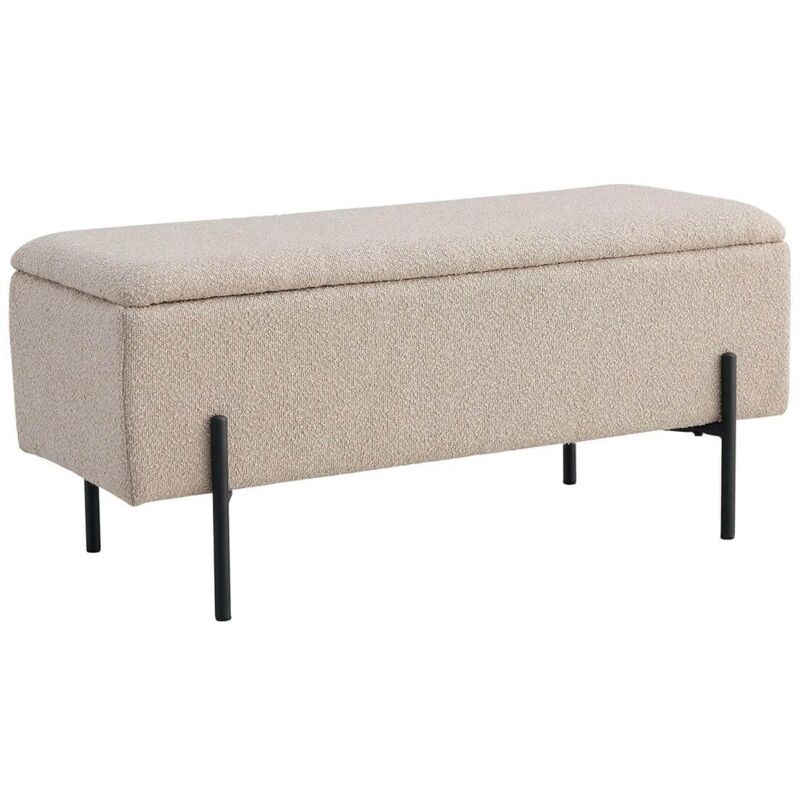 BLAIRE - Banc-Coffre Tissu Bouclé Beige Pieds Métal
