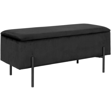 BLAIRE - Banc-Coffre Velours Noir Pieds Métal