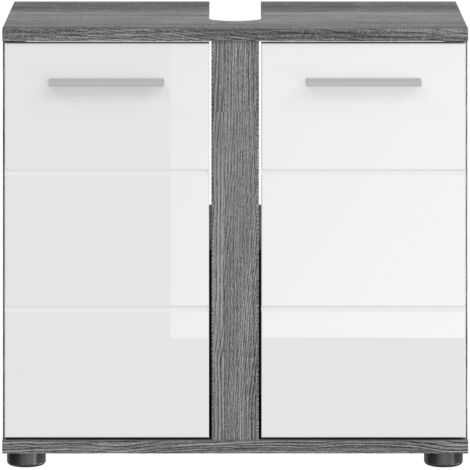 Blake meuble sous lavabo 2 portes blanc brillant, gris.