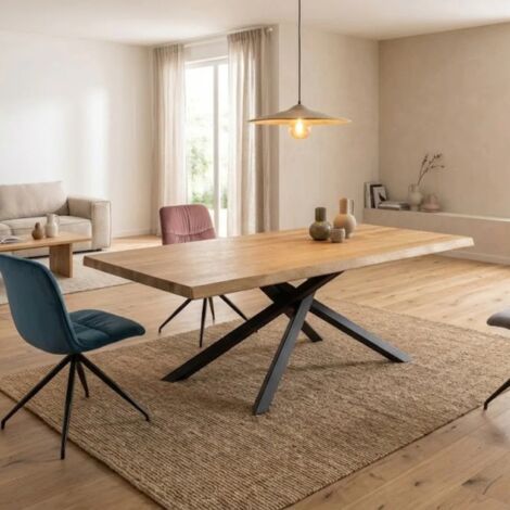 Blake, Tavolo fisso con top Impiallacciato Rovere naturale (100cm X 200cm H. 76cm) Made in Italy  Duzzle