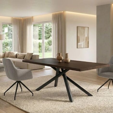 Blake, Tavolo fisso con top Impiallacciato Rovere termocotto (100cm X 200cm H. 76cm) Made in Italy  Duzzle