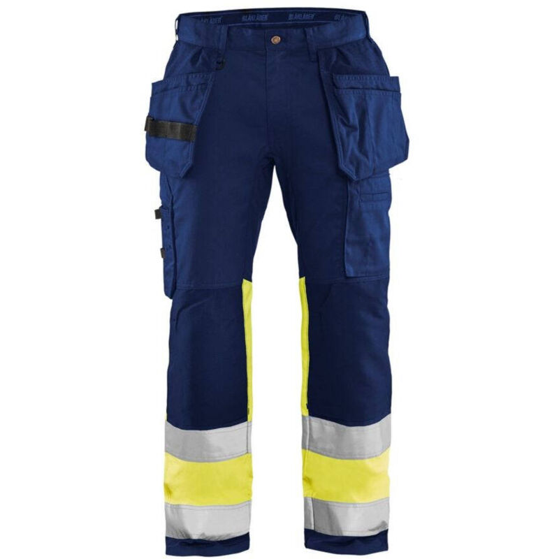 Image of Pantaloni artigianali Blaklader +STRETCH con tasca flottante ad alta visibilità Marina / Giallo 50 - Marina / Giallo