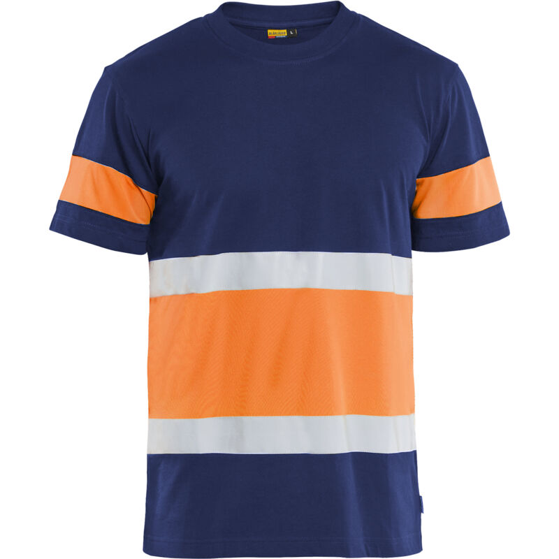 Maglietta da lavoro ad alta visibilità 3387 - Blu navy/Arancione fluorescente XXL