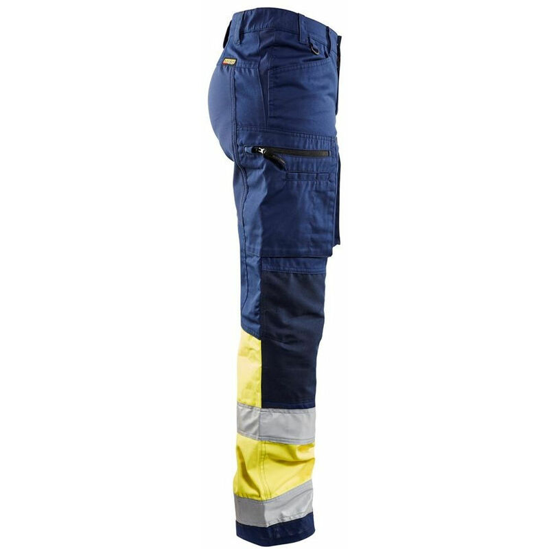 Image of Pantaloni da lavoro alta visibilità multitasche Blaklader Stretch da donna Marina / Giallo 34 - Marina / Giallo