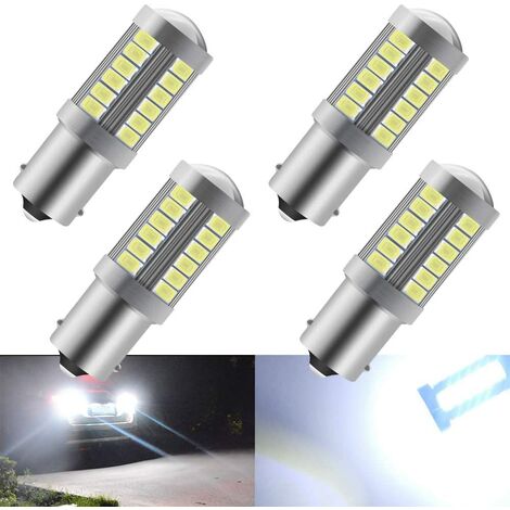 Blanc 1156 BA15S P21W 5630 33SMD Clignotants Ampoules LED 900LM Super Bright Feu de Recul Feu de Freinage Arrière Phares antibrouillard Position Feu arrière 12-30V 3.6W(4 pièces)