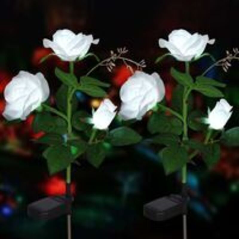 Linghhang - Blanc, 2) Lumières solaires de fleurs de roses artificielles led Décoration extérieure étanche IP44 Jardin Décoration extérieure de Noël,
