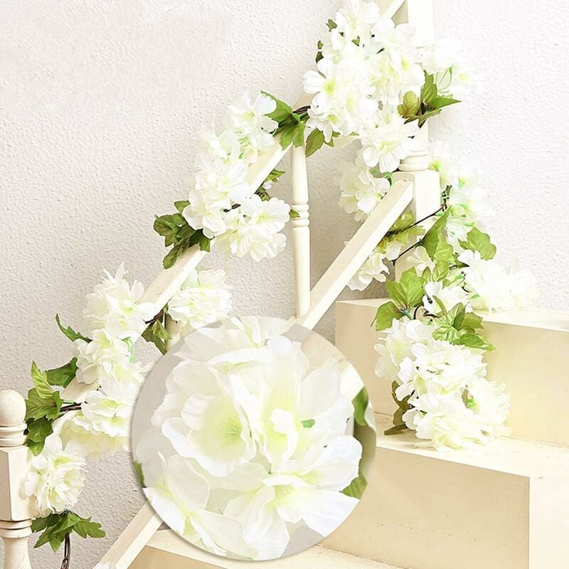 Serbia - Blanc - 2 pièces x 235cm fleurs artificis fleurs de cerisier guirlande vigne feuille haie maison haie jardin haie mariage décoration de Noël